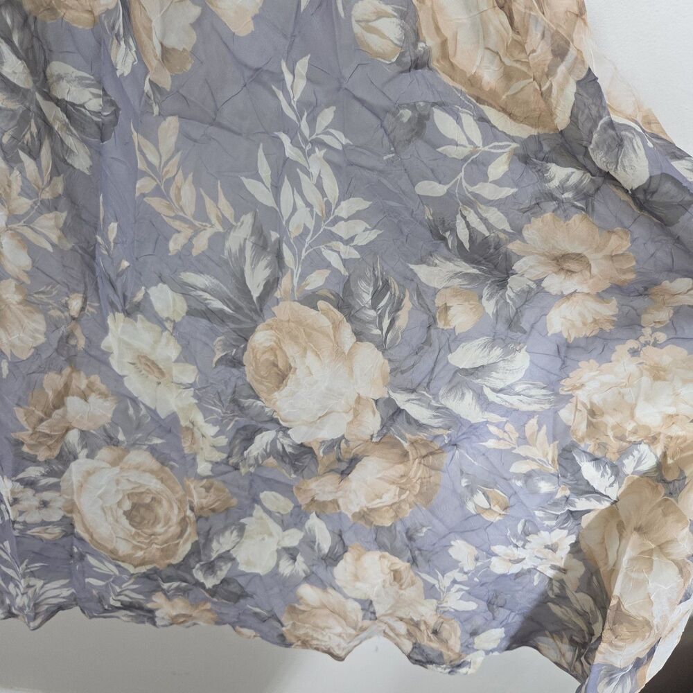 Vtg 90s Gray Floral Crinkle Midi Dress 10 Cottagecore Fairy Grunge Romantic - Picture 8 of 9